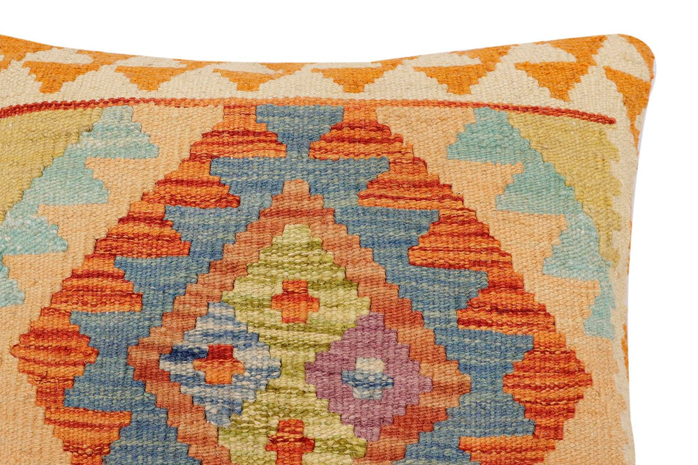 handmade Traditional Pillow Rust Blue Hand-Woven SQUARE 100% WOOL  Hand woven turkish pillow  2 x 2
