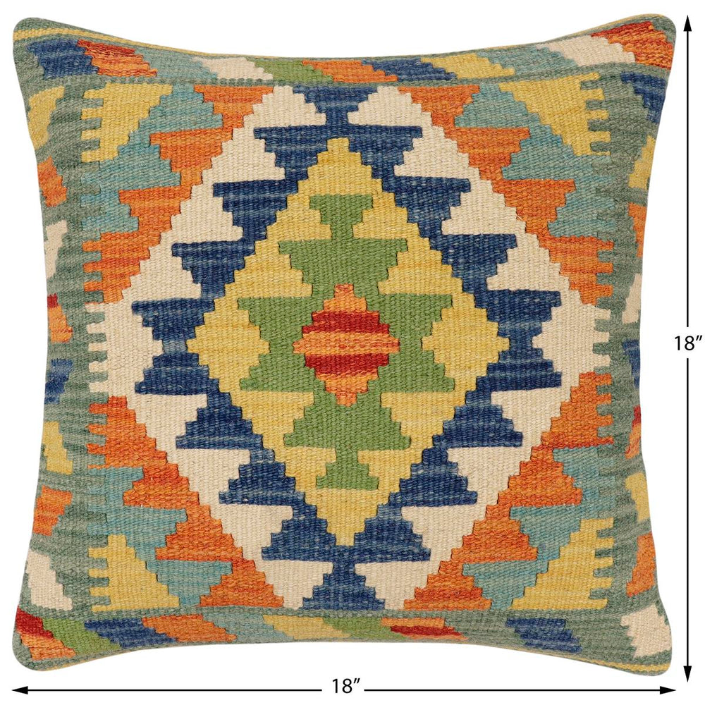 handmade Traditional Pillow Rust Blue Hand-Woven SQUARE 100% WOOL Hand woven turkish pillow2 x 2