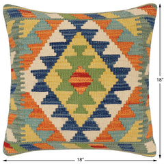 handmade Traditional Pillow Rust Blue Hand-Woven SQUARE 100% WOOL Hand woven turkish pillow2 x 2