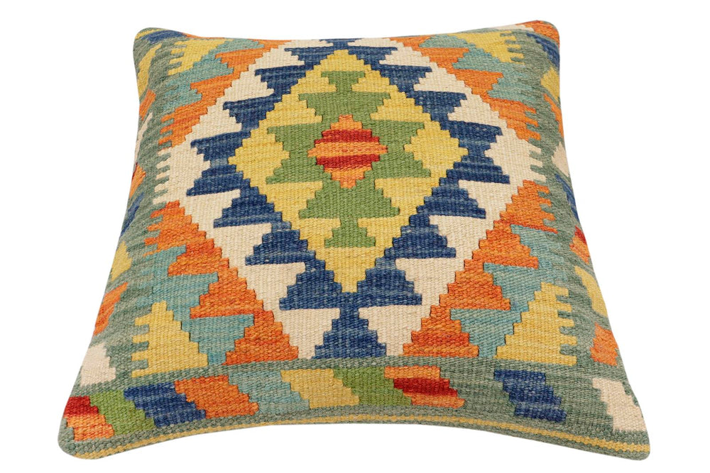 handmade Traditional Pillow Rust Blue Hand-Woven SQUARE 100% WOOL Hand woven turkish pillow2 x 2