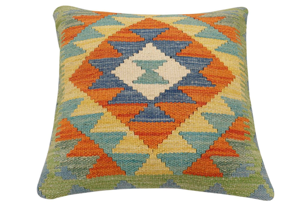 handmade Traditional Pillow Rust Blue Hand-Woven SQUARE 100% WOOL Hand woven turkish pillow2 x 2