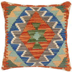 handmade Traditional Pillow Rust Blue Hand-Woven SQUARE 100% WOOL Hand woven turkish pillow2 x 2
