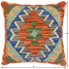handmade Traditional Pillow Rust Blue Hand-Woven SQUARE 100% WOOL Hand woven turkish pillow2 x 2