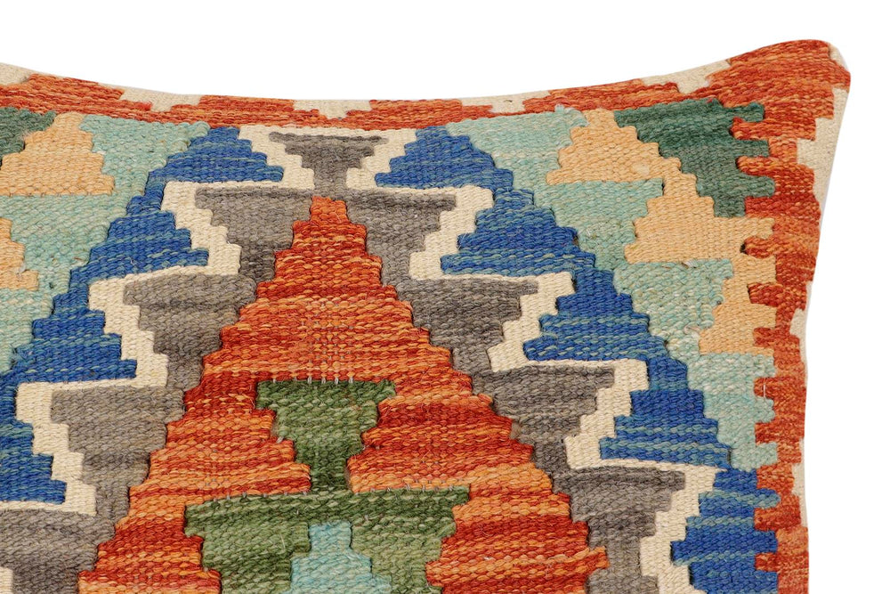 handmade Traditional Pillow Rust Blue Hand-Woven SQUARE 100% WOOL Hand woven turkish pillow2 x 2