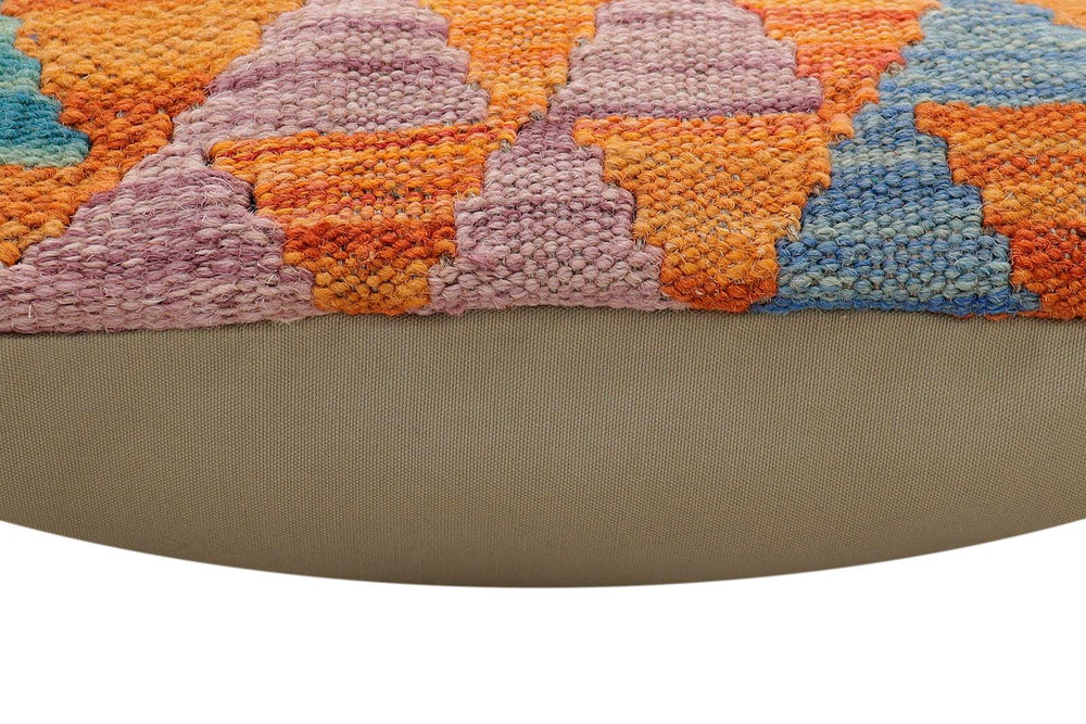 handmade Traditional Pillow Rust Blue Hand-Woven SQUARE 100% WOOL Hand woven turkish pillow2 x 2