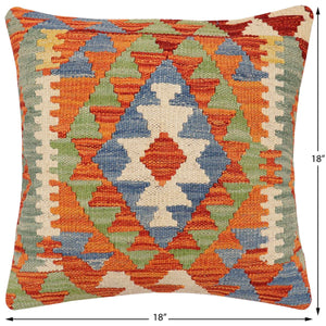 handmade Traditional Pillow Rust Blue Hand-Woven SQUARE 100% WOOL Hand woven turkish pillow2 x 2