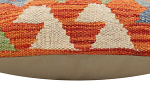 handmade Traditional Pillow Rust Blue Hand-Woven SQUARE 100% WOOL Hand woven turkish pillow2 x 2
