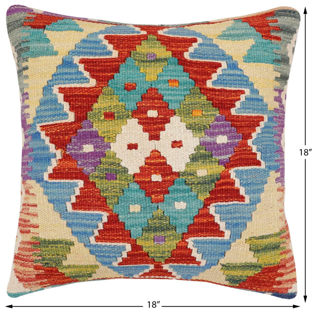 handmade Traditional Pillow Rust Blue Hand-Woven SQUARE 100% WOOL Hand woven turkish pillow2 x 2