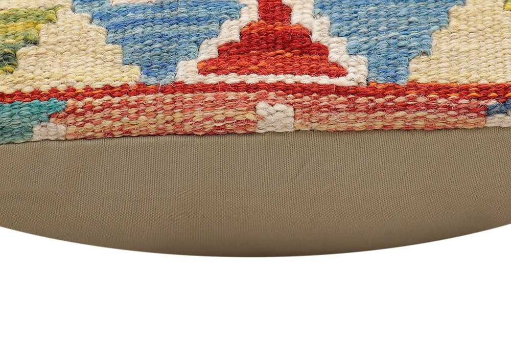 handmade Traditional Pillow Rust Blue Hand-Woven SQUARE 100% WOOL Hand woven turkish pillow2 x 2