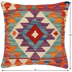 handmade Traditional Pillow Rust Blue Hand-Woven SQUARE 100% WOOL Hand woven turkish pillow2 x 2