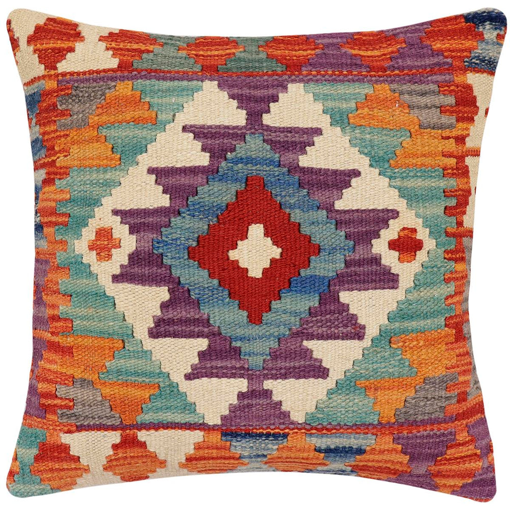 handmade Traditional Pillow Rust Blue Hand-Woven SQUARE 100% WOOL Hand woven turkish pillow2 x 2
