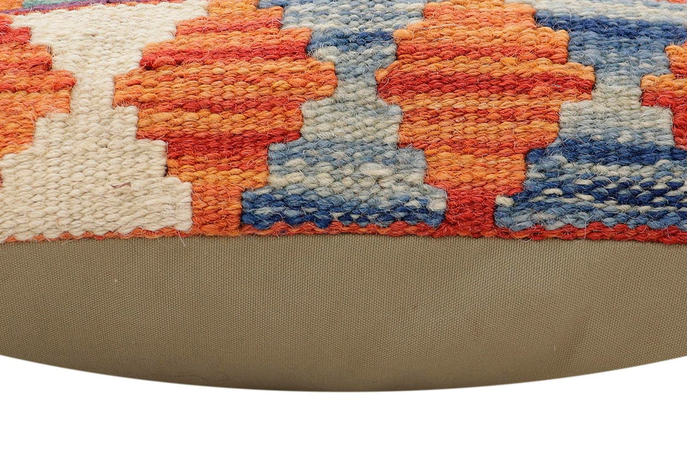 handmade Traditional Pillow Rust Blue Hand-Woven SQUARE 100% WOOL Hand woven turkish pillow2 x 2