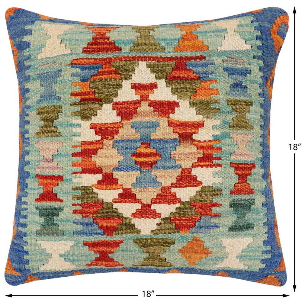 handmade Traditional Pillow Rust Blue Hand-Woven SQUARE 100% WOOL Hand woven turkish pillow2 x 2