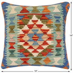 handmade Traditional Pillow Rust Blue Hand-Woven SQUARE 100% WOOL Hand woven turkish pillow2 x 2