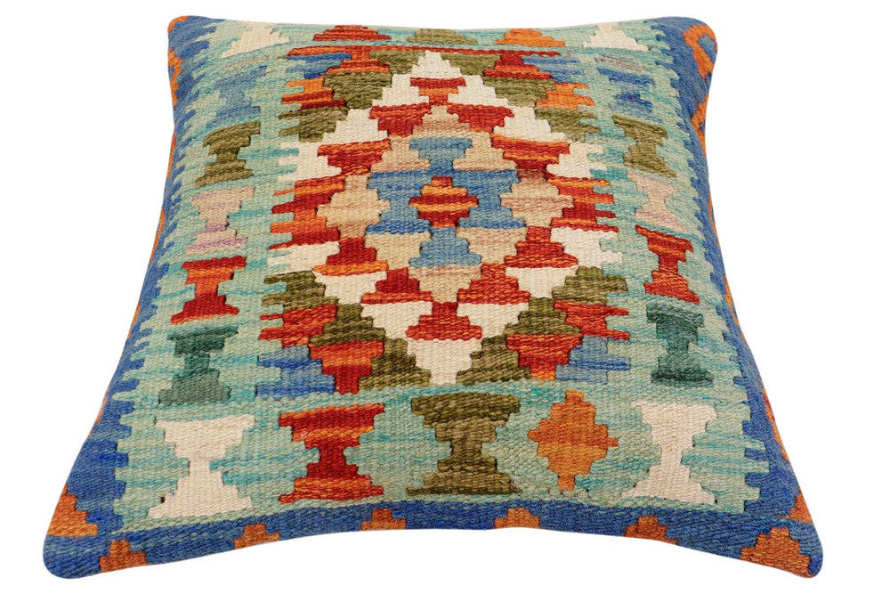 handmade Traditional Pillow Rust Blue Hand-Woven SQUARE 100% WOOL Hand woven turkish pillow2 x 2