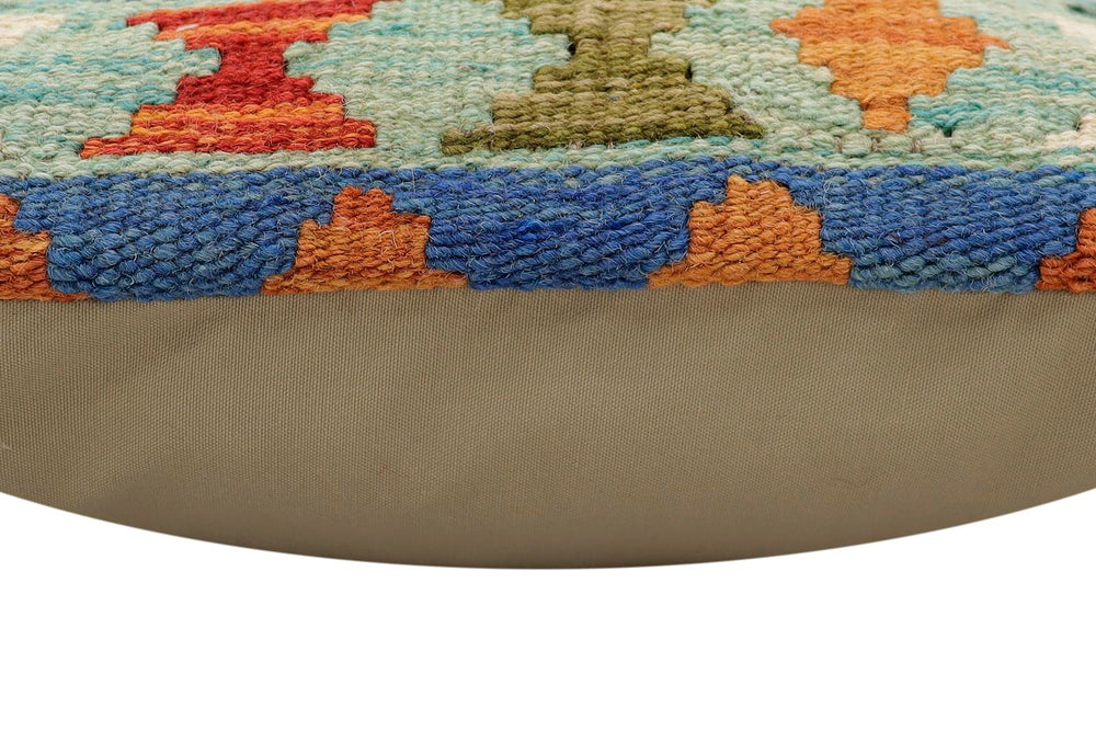 handmade Traditional Pillow Rust Blue Hand-Woven SQUARE 100% WOOL Hand woven turkish pillow2 x 2