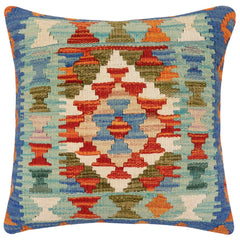 handmade Traditional Pillow Rust Blue Hand-Woven SQUARE 100% WOOL Hand woven turkish pillow2 x 2