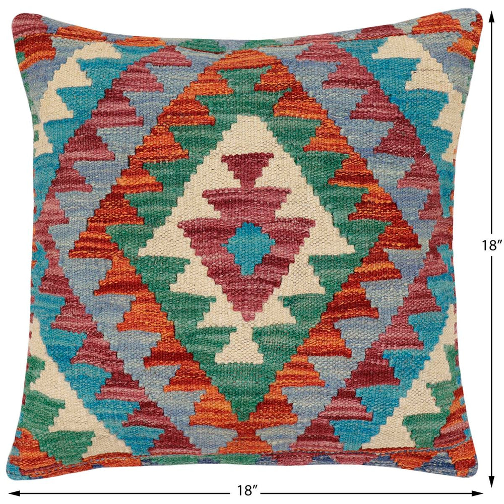 handmade Traditional Pillow Rust Blue Hand-Woven SQUARE 100% WOOL Hand woven turkish pillow2 x 2