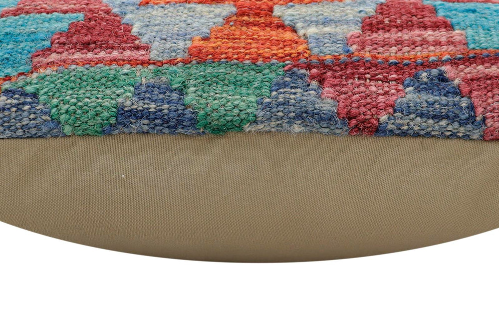 handmade Traditional Pillow Rust Blue Hand-Woven SQUARE 100% WOOL Hand woven turkish pillow2 x 2