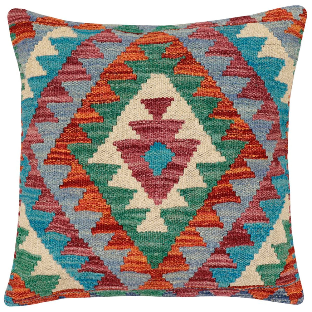 handmade Traditional Pillow Rust Blue Hand-Woven SQUARE 100% WOOL Hand woven turkish pillow2 x 2