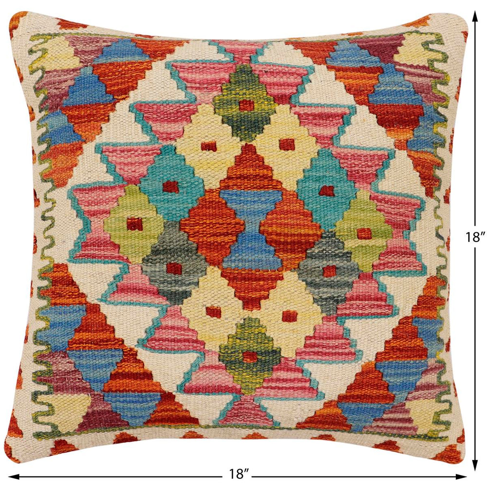 handmade Traditional Pillow Rust Blue Hand-Woven SQUARE 100% WOOL Hand woven turkish pillow2 x 2