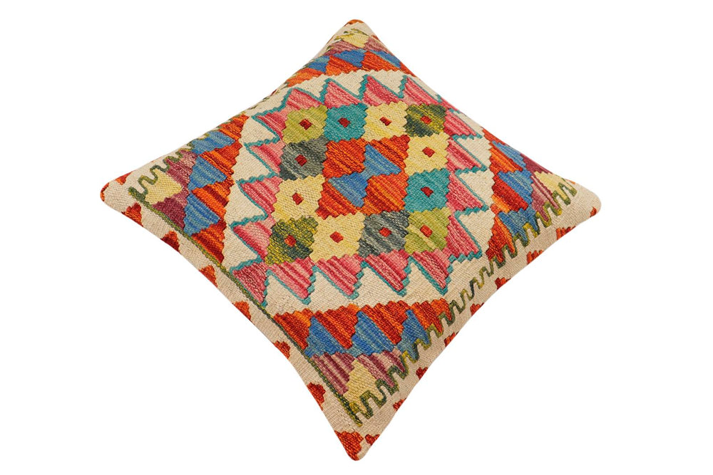 handmade Traditional Pillow Rust Blue Hand-Woven SQUARE 100% WOOL Hand woven turkish pillow2 x 2