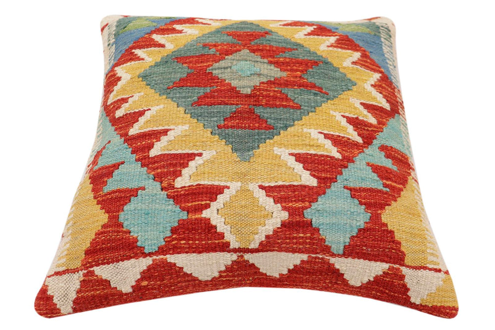 handmade Traditional Pillow Rust Blue Hand-Woven SQUARE 100% WOOL Hand woven turkish pillow2 x 2