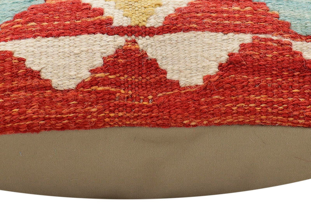 handmade Traditional Pillow Rust Blue Hand-Woven SQUARE 100% WOOL Hand woven turkish pillow2 x 2