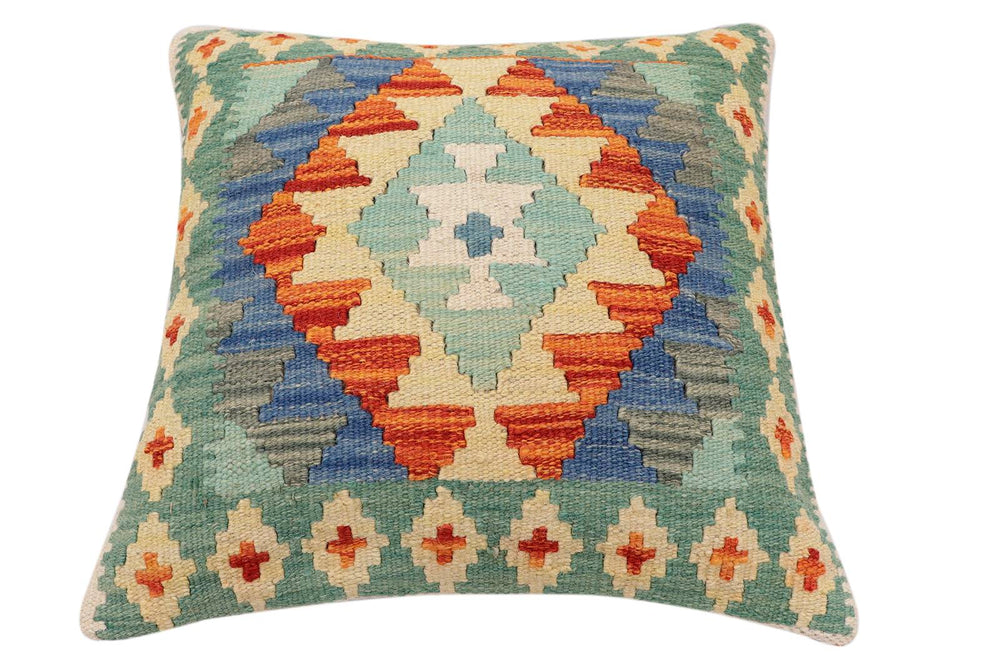 handmade Traditional Pillow Rust Blue Hand-Woven SQUARE 100% WOOL Hand woven turkish pillow2 x 2
