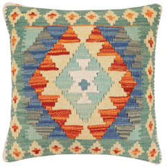 handmade Traditional Pillow Rust Blue Hand-Woven SQUARE 100% WOOL Hand woven turkish pillow2 x 2