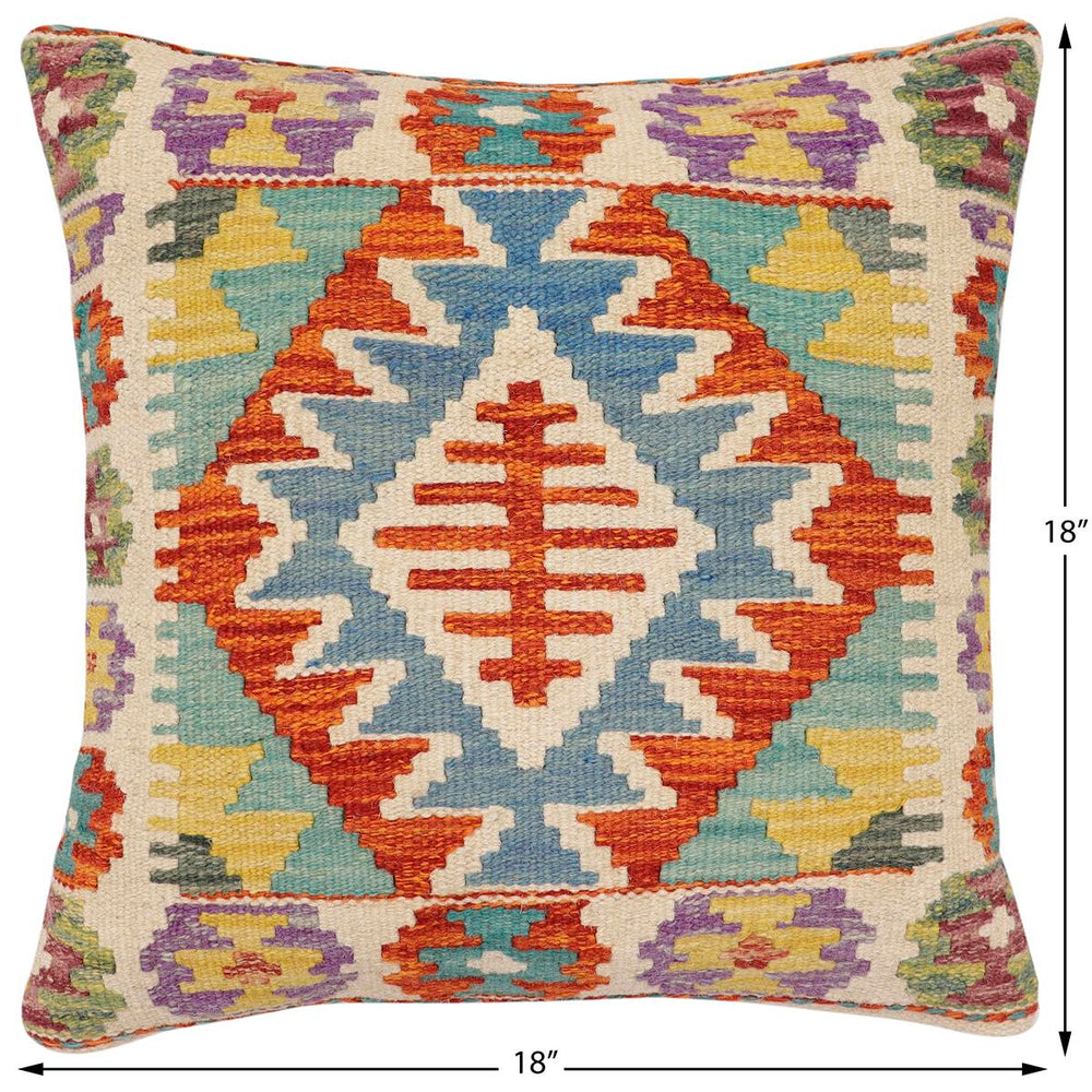 handmade Traditional Pillow Rust Blue Hand-Woven SQUARE 100% WOOL Hand woven turkish pillow2 x 2