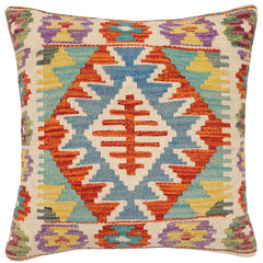 handmade Traditional Pillow Rust Blue Hand-Woven SQUARE 100% WOOL Hand woven turkish pillow2 x 2