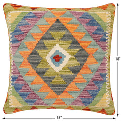 handmade Traditional Pillow Rust Blue Hand-Woven SQUARE 100% WOOL Hand woven turkish pillow2 x 2