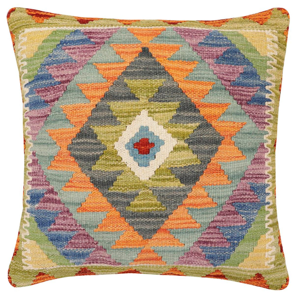 handmade Traditional Pillow Rust Blue Hand-Woven SQUARE 100% WOOL Hand woven turkish pillow2 x 2