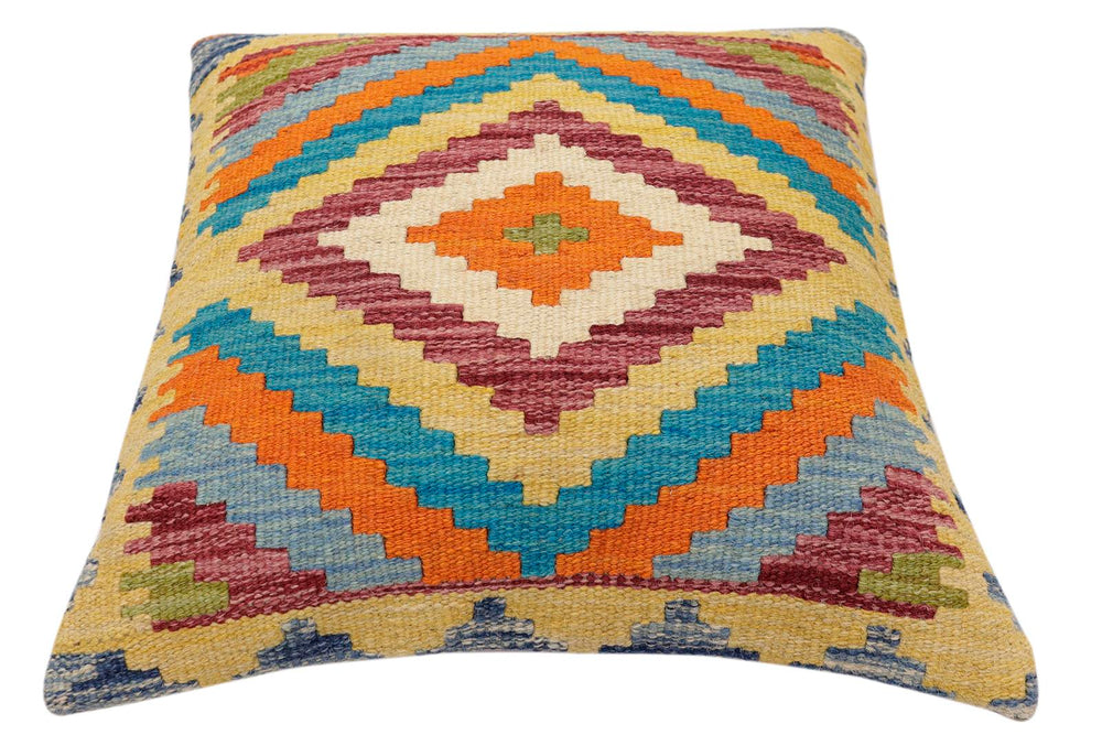 handmade Traditional Pillow Rust Blue Hand-Woven SQUARE 100% WOOL Hand woven turkish pillow2 x 2