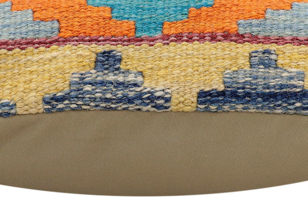handmade Traditional Pillow Rust Blue Hand-Woven SQUARE 100% WOOL Hand woven turkish pillow2 x 2