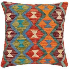 handmade Traditional Pillow Rust Blue Hand-Woven SQUARE 100% WOOL Hand woven turkish pillow2 x 2