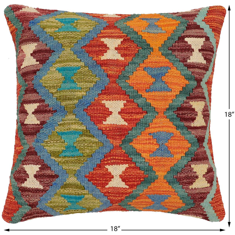 handmade Traditional Pillow Rust Blue Hand-Woven SQUARE 100% WOOL Hand woven turkish pillow2 x 2