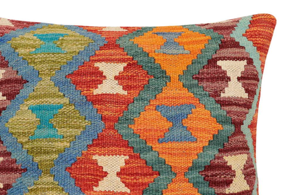 handmade Traditional Pillow Rust Blue Hand-Woven SQUARE 100% WOOL Hand woven turkish pillow2 x 2