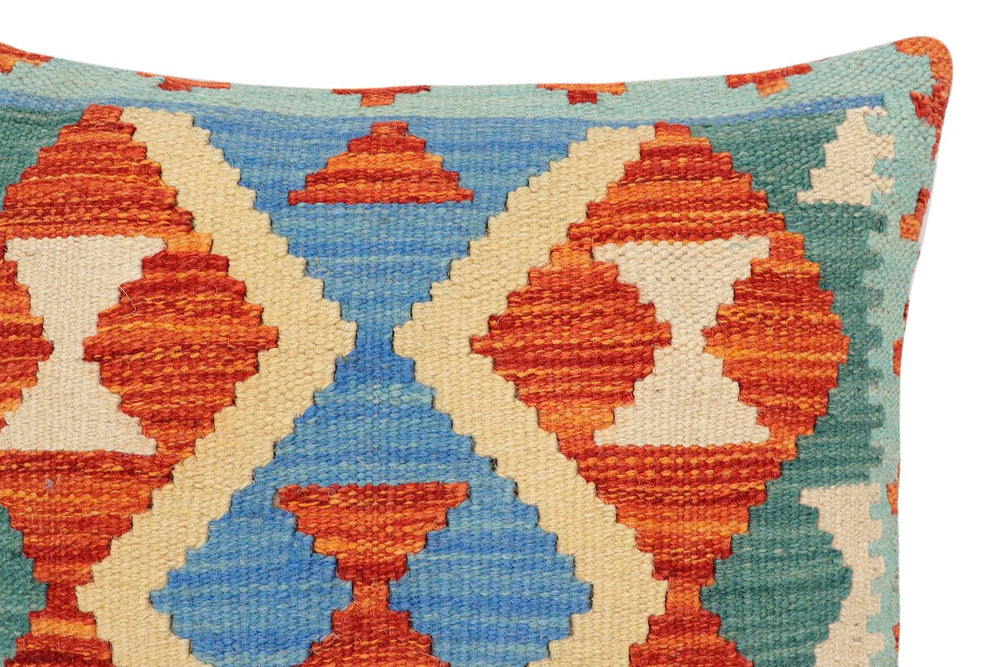 handmade Traditional Pillow Rust Blue Hand-Woven SQUARE 100% WOOL Hand woven turkish pillow2 x 2