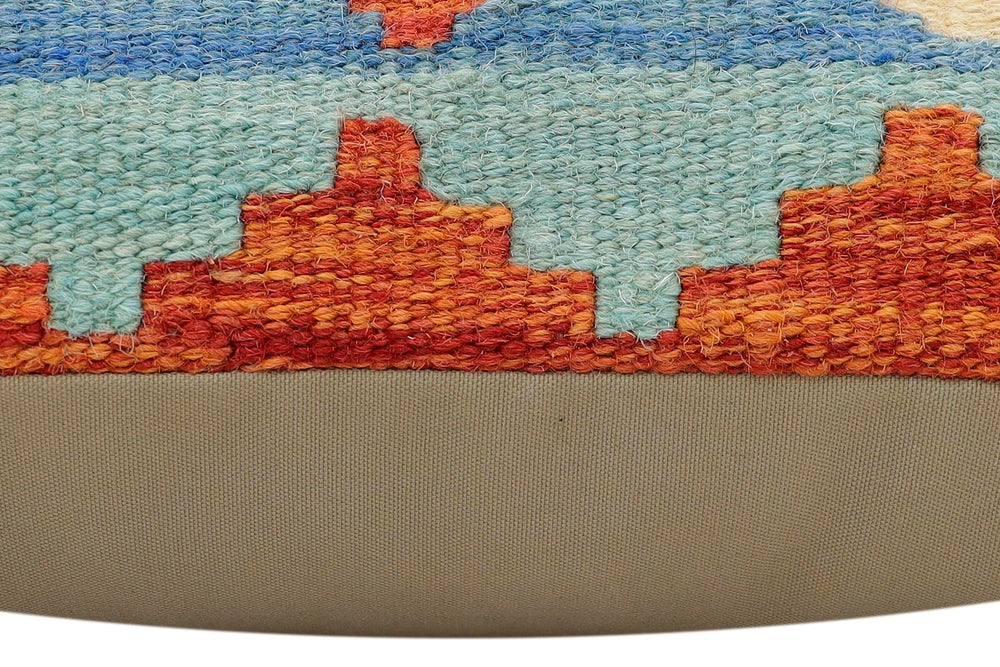 handmade Traditional Pillow Rust Blue Hand-Woven SQUARE 100% WOOL Hand woven turkish pillow2 x 2
