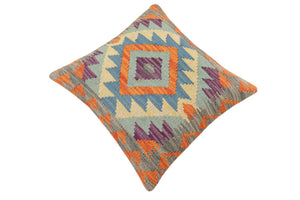 handmade Traditional Pillow Rust Blue Hand-Woven SQUARE 100% WOOL  Hand woven turkish pillow  2 x 2