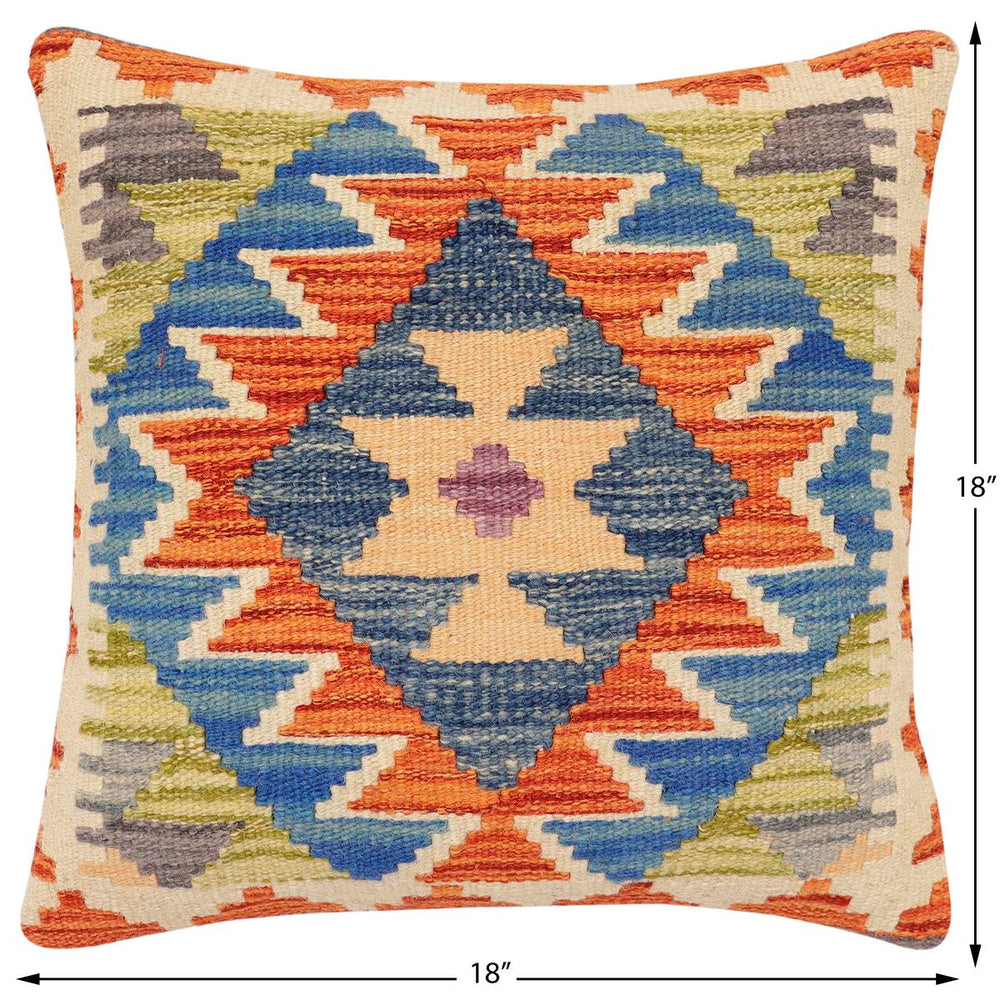 handmade Traditional Pillow Rust Blue Hand-Woven SQUARE 100% WOOL Hand woven turkish pillow2 x 2