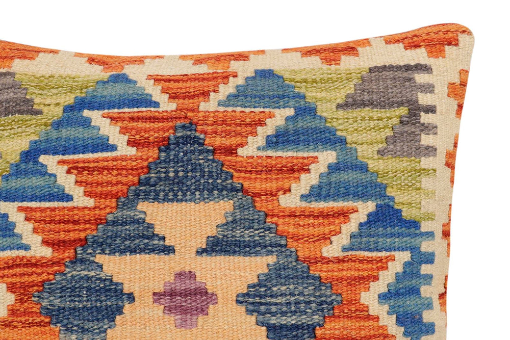 handmade Traditional Pillow Rust Blue Hand-Woven SQUARE 100% WOOL Hand woven turkish pillow2 x 2