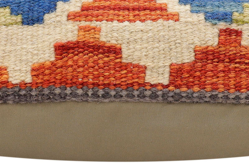 handmade Traditional Pillow Rust Blue Hand-Woven SQUARE 100% WOOL Hand woven turkish pillow2 x 2