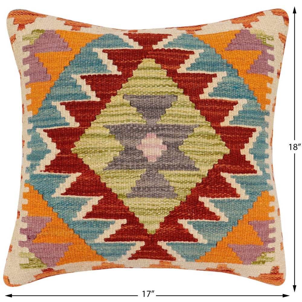 handmade Traditional Pillow Rust Blue Hand-Woven SQUARE 100% WOOL  Hand woven turkish pillow  2 x 2