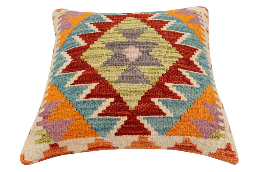 handmade Traditional Pillow Rust Blue Hand-Woven SQUARE 100% WOOL  Hand woven turkish pillow  2 x 2
