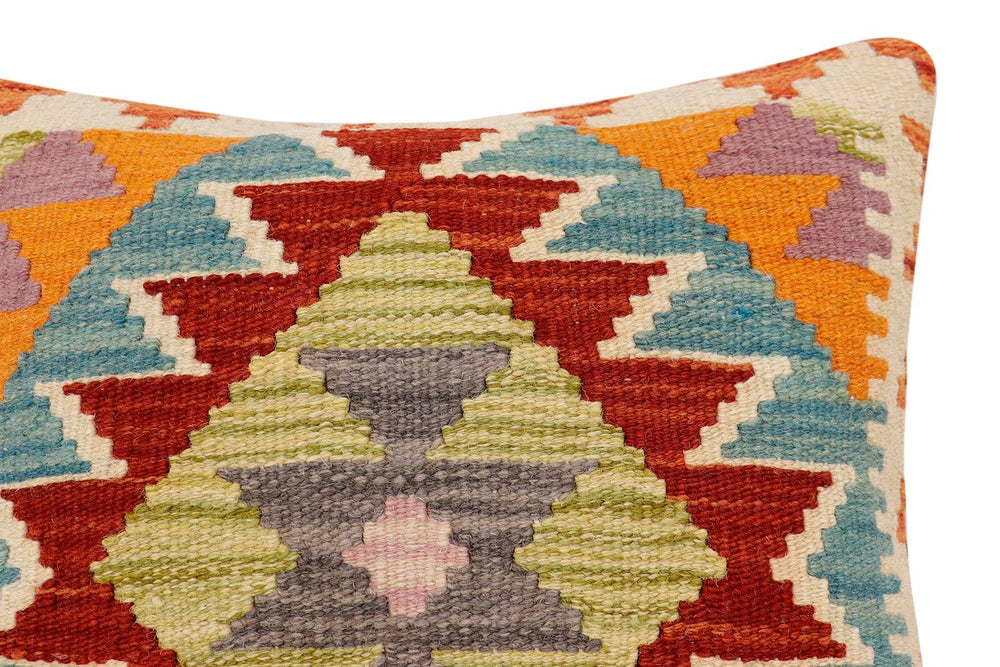 handmade Traditional Pillow Rust Blue Hand-Woven SQUARE 100% WOOL  Hand woven turkish pillow  2 x 2