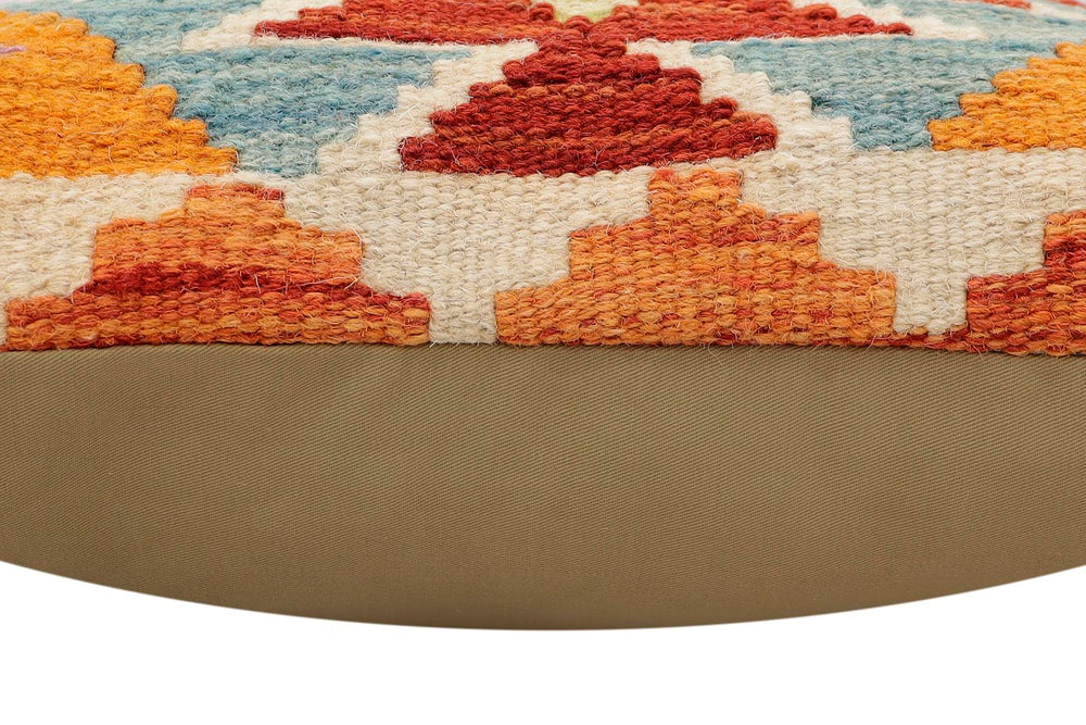 handmade Traditional Pillow Rust Blue Hand-Woven SQUARE 100% WOOL  Hand woven turkish pillow  2 x 2