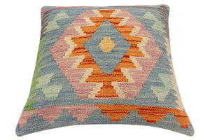 handmade Traditional Pillow Rust Blue Hand-Woven SQUARE 100% WOOL Hand woven turkish pillow2 x 2